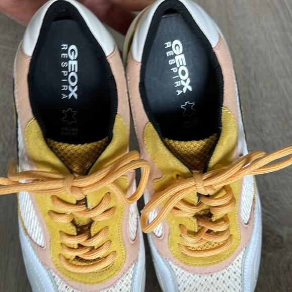 GEOX RESPIRA Yellow Cream White Pink Wedge Sneaker Women’s Size 6 - Picture 4 of 9
